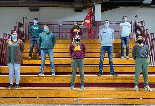 A photo of the UMN soil judging team wearing masks and social distancing during the COVID-19 pandemic