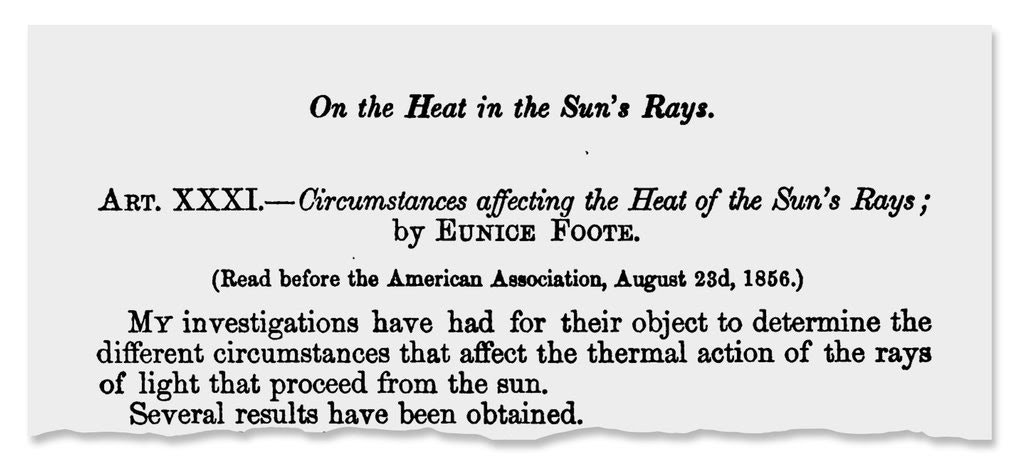 A historical paper by Eunice Foote titled On the Heat in the Sun's Rays