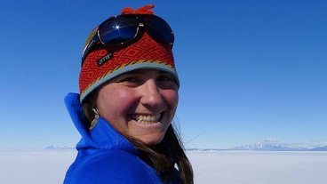 A photo of Heidi Roop in a knit cap in Antarctica