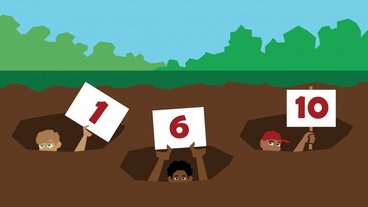 A comedic illustration of students judging soil on a 1-10 scale by Hailee Schievelbein