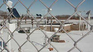A photo of climate instruments behind a chain link fence